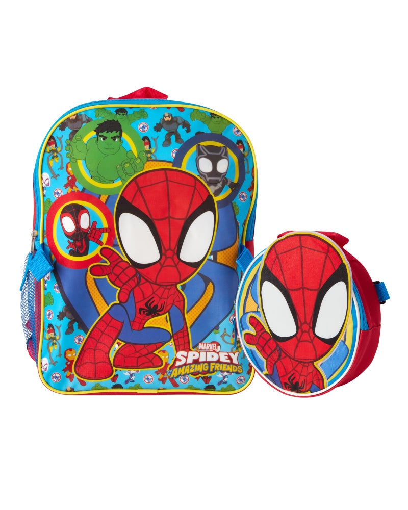 Fast Forward Spiderman Boys Backpack and Lunch Box Set - 14 Inch Schoolbag Backpack with Lunch Box for Preschool Kindergarten, Spidey Red/Blue - Image 1