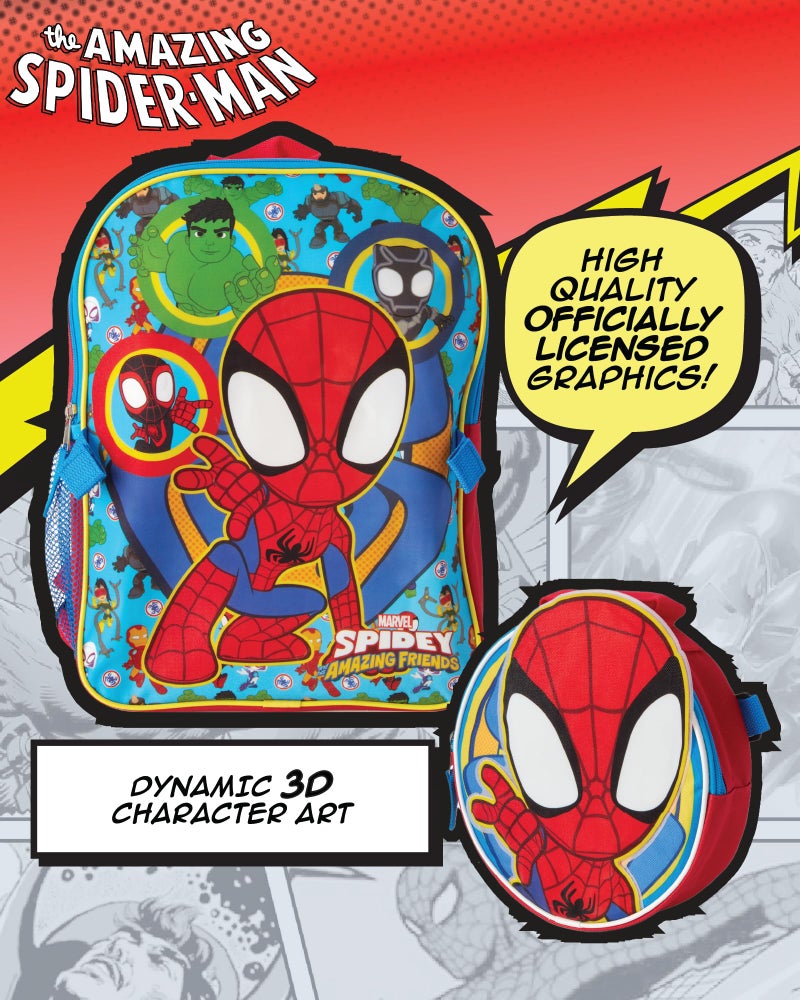Fast Forward Spiderman Boys Backpack and Lunch Box Set - 14 Inch Schoolbag Backpack with Lunch Box for Preschool Kindergarten, Spidey Red/Blue - Image 3