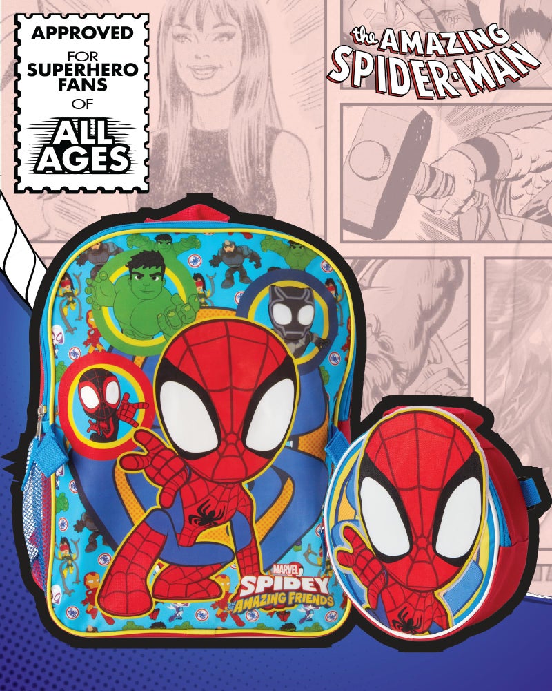 Fast Forward Spiderman Boys Backpack and Lunch Box Set - 14 Inch Schoolbag Backpack with Lunch Box for Preschool Kindergarten, Spidey Red/Blue - Image 2