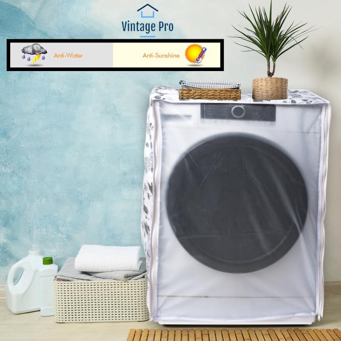 Vintage Pro Front Load Washing Machine Cover Suitable for IFB 7 Kg, 7.5 Kg, 8 Kg, 8.5 Kg (63cmsX63cmsX81cms, Half White & Grey) - Image 2