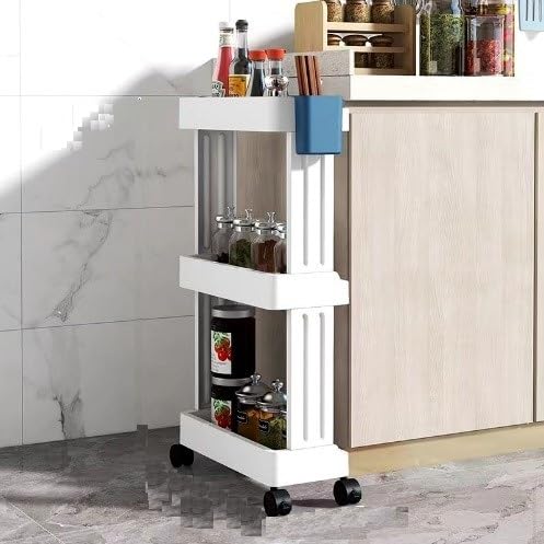 TORIOX Storage Kitchen Organizer Shelf Bathroom Book Home Rack Plastic Stand Dining Side Corner Bedroom Shelves Room Container Food Bottle Dish Holder Folding Space Saver Wheel Trolley 3 Layer