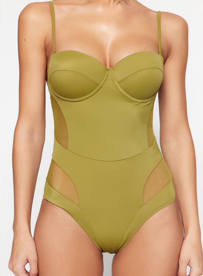 trendyol Green Balconette Mesh Detailed Regular Swimsuit - Image 3