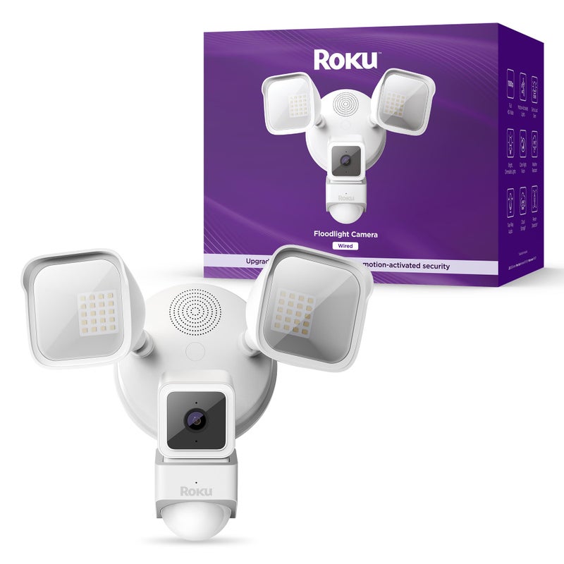 Roku Floodlight Camera for Home Security, Wired Outdoor Security Camera with 270Â° 1080p HD Night Vision, Dimmable Floodlights, Motion & Sound Detection, Remote Monitoring, 90-Day Subscription Included - Image 1