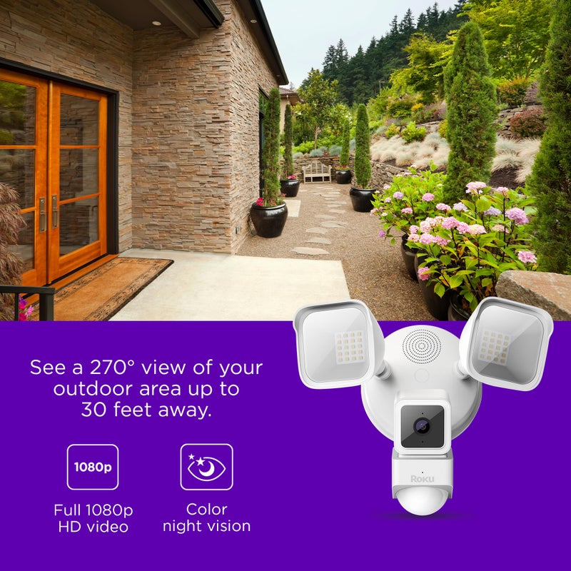 Roku Floodlight Camera for Home Security, Wired Outdoor Security Camera with 270Â° 1080p HD Night Vision, Dimmable Floodlights, Motion & Sound Detection, Remote Monitoring, 90-Day Subscription Included - Image 4