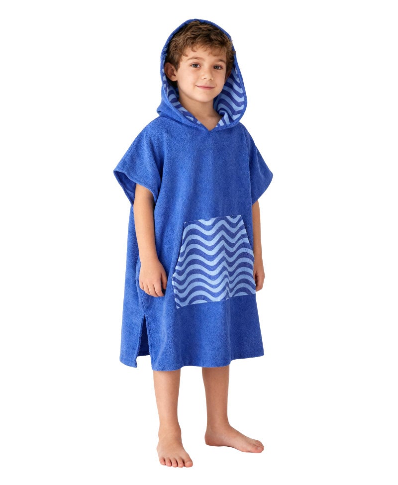 MissShorthair Towel Poncho for Kids, Hooded Beach Towel for Girl&Boy, Surf Poncho Swim Changing Robe Microfiber Bath Towel 7-10 Years Blue Stripes - Image 1