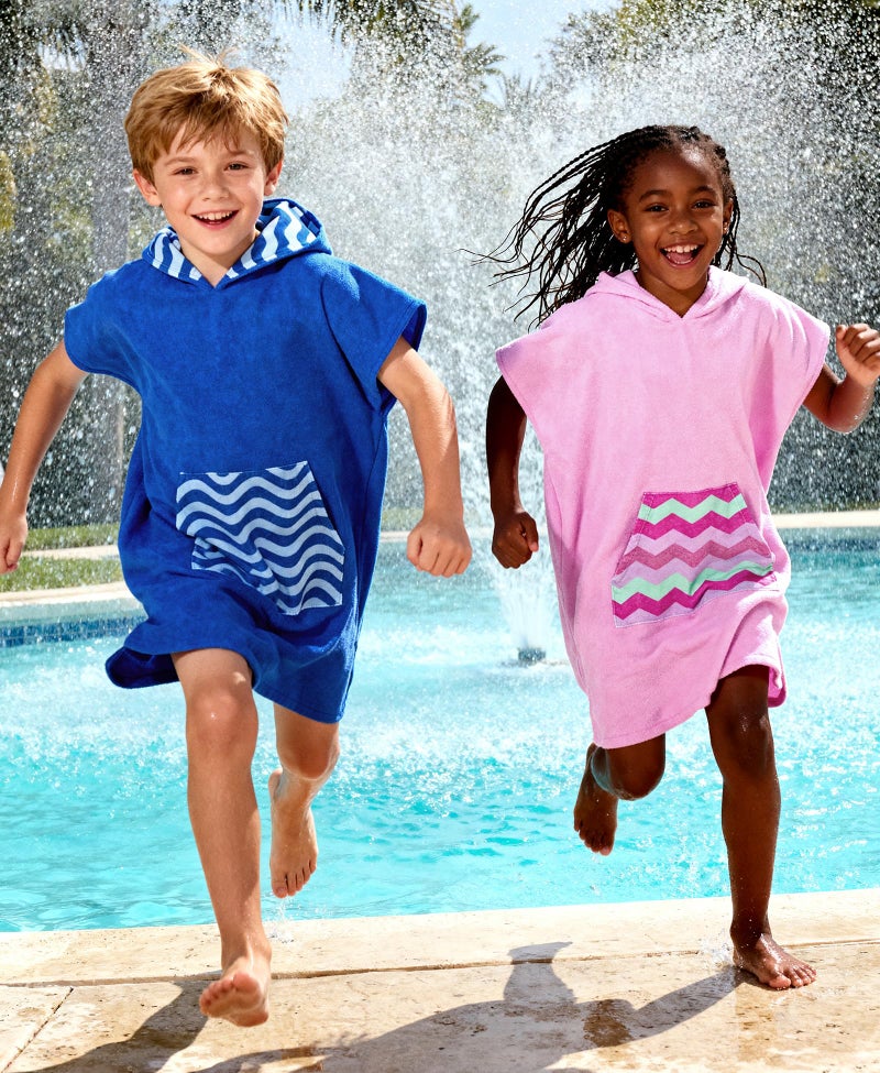 MissShorthair Towel Poncho for Kids, Hooded Beach Towel for Girl&Boy, Surf Poncho Swim Changing Robe Microfiber Bath Towel 7-10 Years Blue Stripes - Image 5