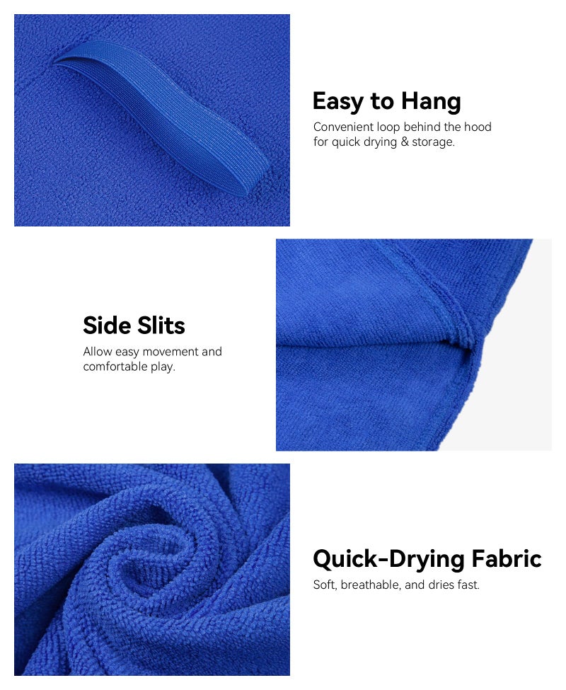 MissShorthair Towel Poncho for Kids, Hooded Beach Towel for Girl&Boy, Surf Poncho Swim Changing Robe Microfiber Bath Towel 7-10 Years Blue Stripes - Image 2