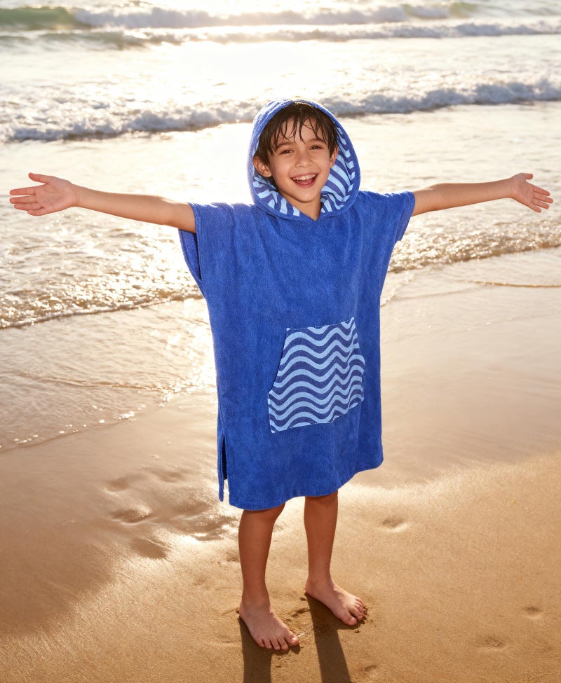 MissShorthair Towel Poncho for Kids, Hooded Beach Towel for Girl&Boy, Surf Poncho Swim Changing Robe Microfiber Bath Towel 7-10 Years Blue Stripes - Image 3