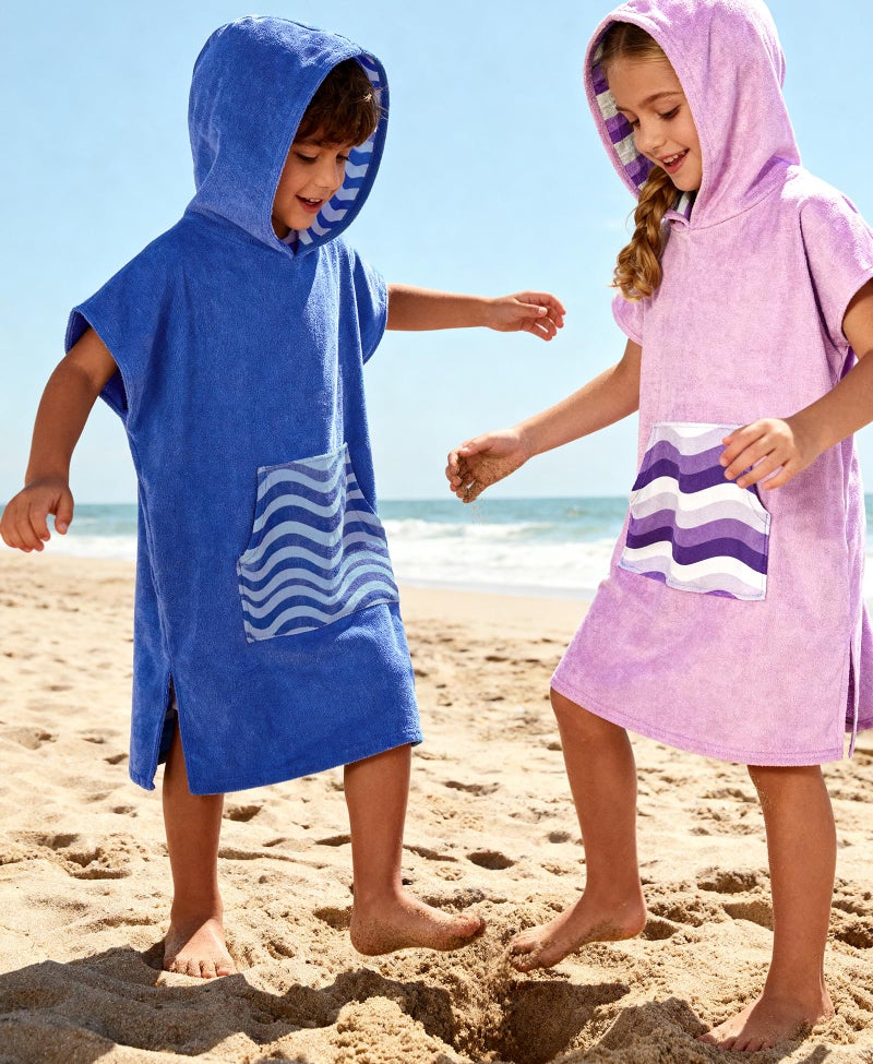 MissShorthair Towel Poncho for Kids, Hooded Beach Towel for Girl&Boy, Surf Poncho Swim Changing Robe Microfiber Bath Towel 7-10 Years Blue Stripes - Image 4