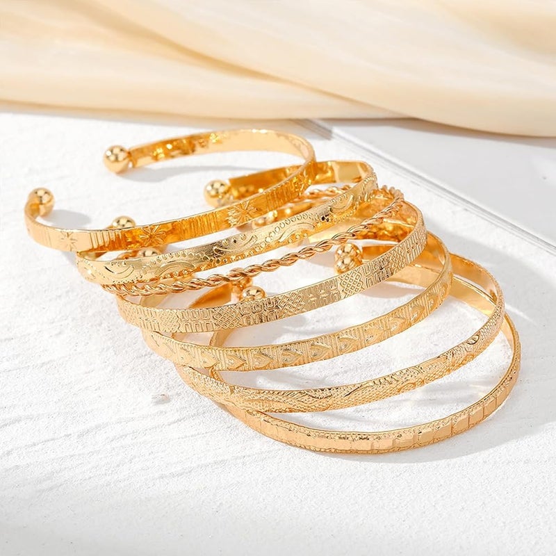 Azonee 14k Gold Plated Bangle Bracelets for Women - Stackable Multi-Layer Cuff Set with Minimalist Textured Design, Trendy Boho Jewelry Gift for Her - Image 5