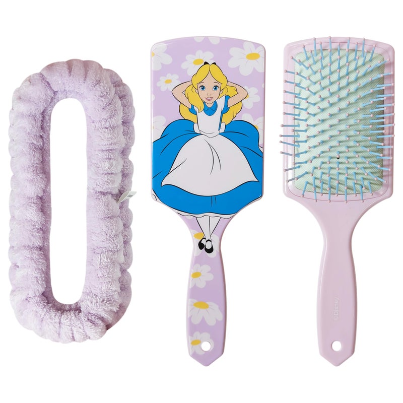 LUV HER Kids Hair Brush Spa Headband Set for Girls Features Disney Alice in Wonderland Fun Grooming Kit for Detangling Styling Skincare Soft Stretchy One Size Ages 3 - Image 3