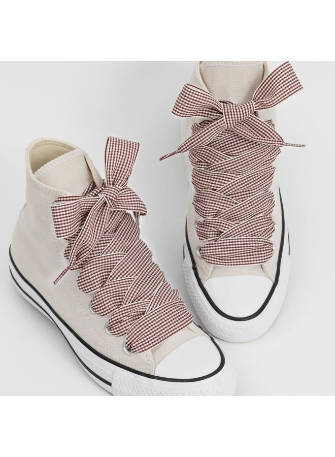 Puzeam 2 Pairs Fancy Ribbon Shoe Laces for Trainers 25mm Wide Flat Checkered Shoelaces for Boots, H-beige Brown, 140 - Image 2