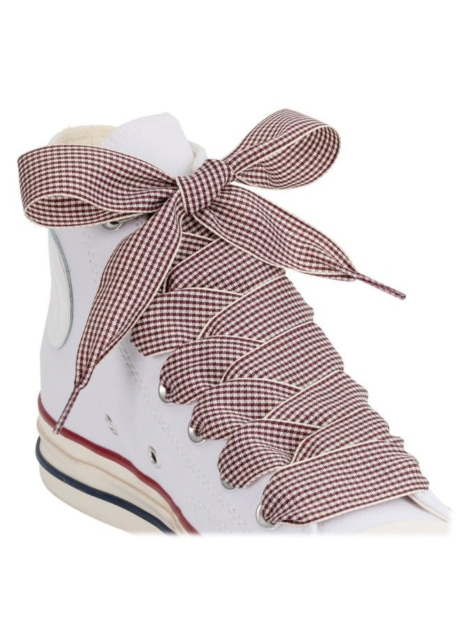 Puzeam 2 Pairs Fancy Ribbon Shoe Laces for Trainers 25mm Wide Flat Checkered Shoelaces for Boots, H-beige Brown, 140 - Image 1