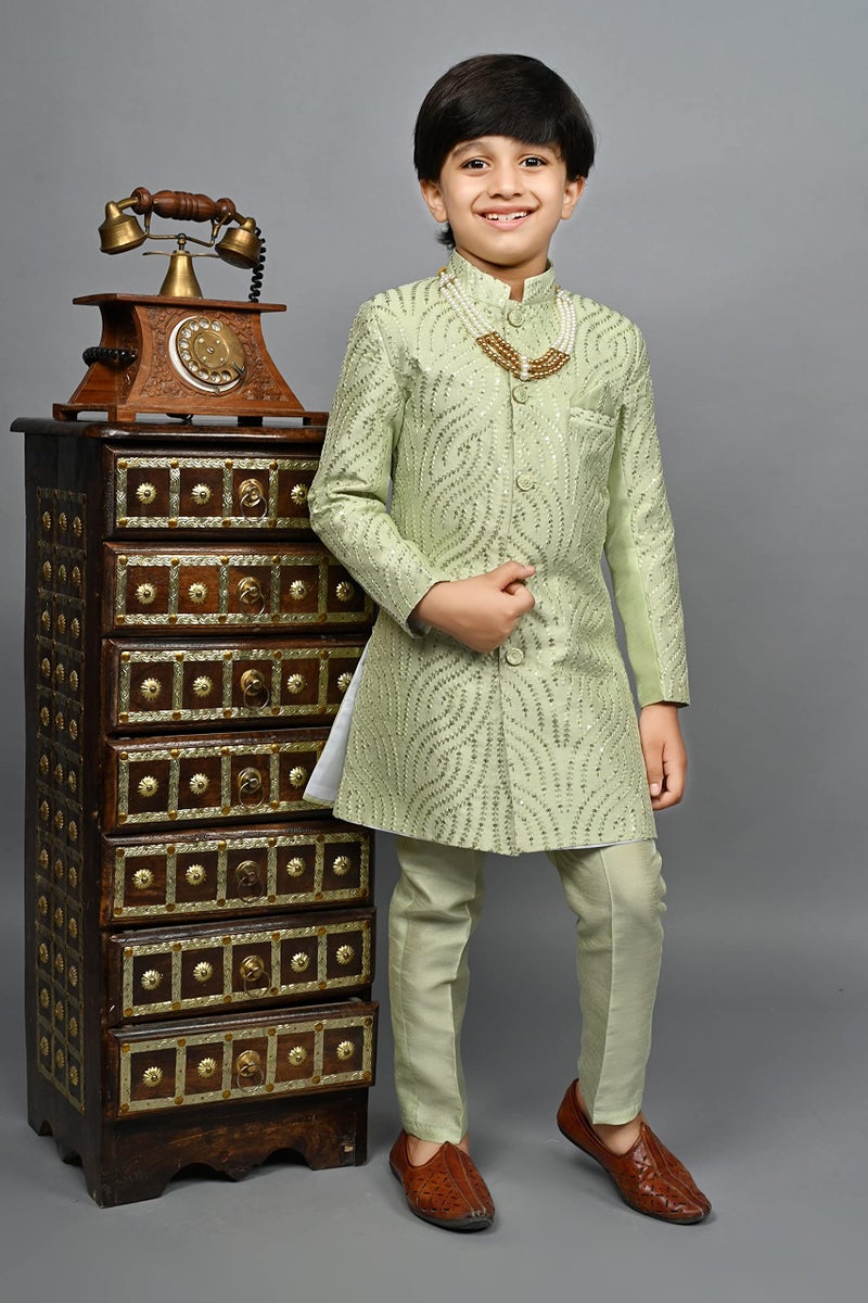 AHHAAAA Kids Ethnic Silk Blend Sequin Print Indo-Western Sherwani Set For Boys - Image 2