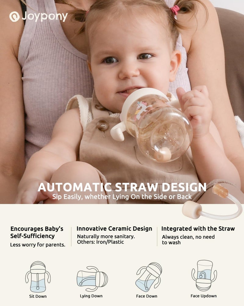 Joypony Sippy Cups for Toddlers 1-3, Spill Proof Weighted Straw Cup with Handle for Baby 6 Months + old, 2 Silicone Straws, PPSU, BPA Free, 9 oz (Pink) - Image 4