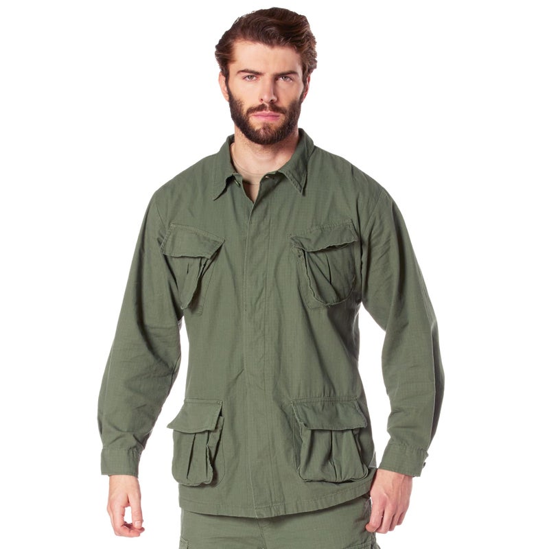 Rothco Vintage Vietnam Fatigue Shirt â€“ Comfortable Lightweight Cargo Utility Shacket, Olive Drab, L - Image 1