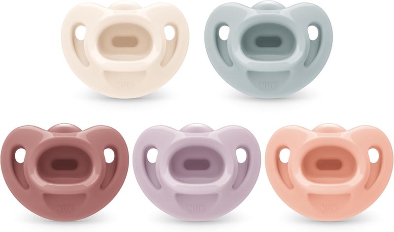 NUK لهايات نوك 100% سيليكون مريحة تقويم الأسنان، 0-6 أشهر، وردي، مجموعة خالدة، 5 قطع - Image 1