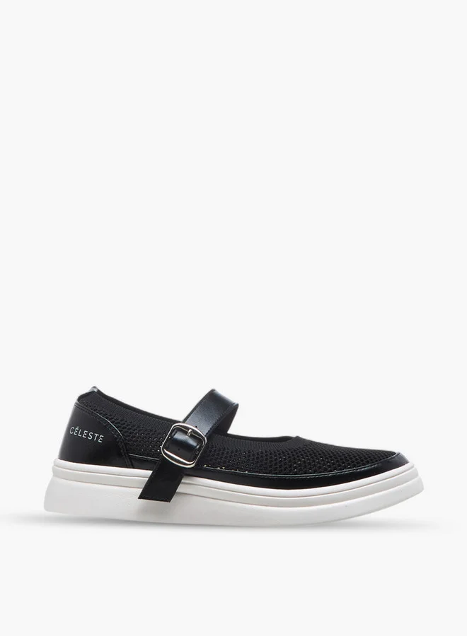 Celeste Women's Textured Sneakers with Buckle Closure - LS24040569