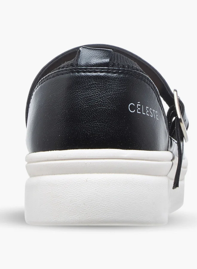Celeste Women's Textured Sneakers with Buckle Closure - LS24040569