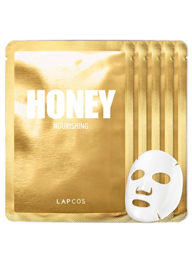 LAPCOS Honey Sheet Mask, Daily Face Mask with Hyaluronic Acid and Antioxidants to Hydrate and Tighten Dry Skin, Korean Beauty Favorite, 5-Pack - Image 1