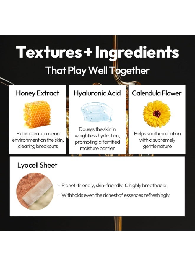 LAPCOS Honey Sheet Mask, Daily Face Mask with Hyaluronic Acid and Antioxidants to Hydrate and Tighten Dry Skin, Korean Beauty Favorite, 5-Pack - Image 3