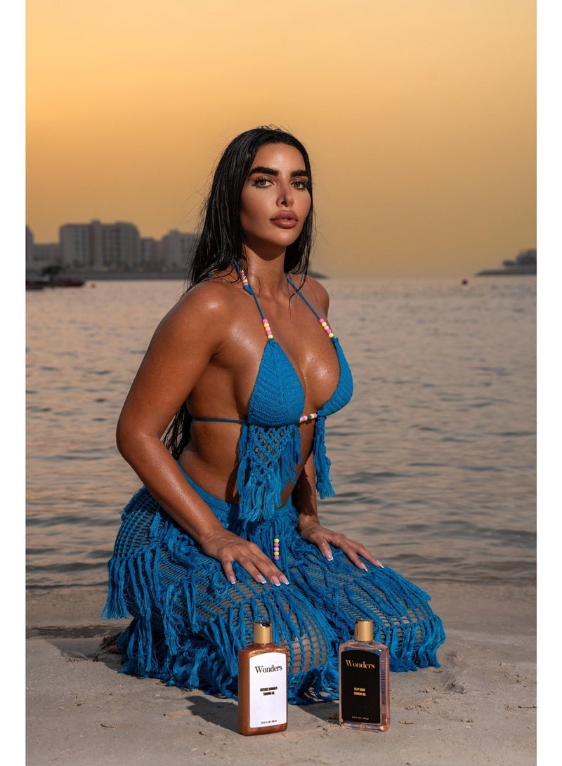العجائب وندرز مجموعة تسمير مثالية - زيت شيمر للتسمير الداكن + زيت التسمير الداكن | طقم من قطعتين لتسريع التسمير للبشرة البرونزية الداكنة | زيت جوز الهند، زيت الجزر | نباتي، خالٍ من القسوة - Image 2