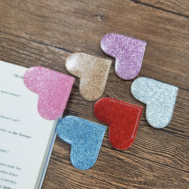 6 Glitter Heart Shaped Corner Bookmarks Decorative Page Holders For Reading Classroom Accessories - Image 5