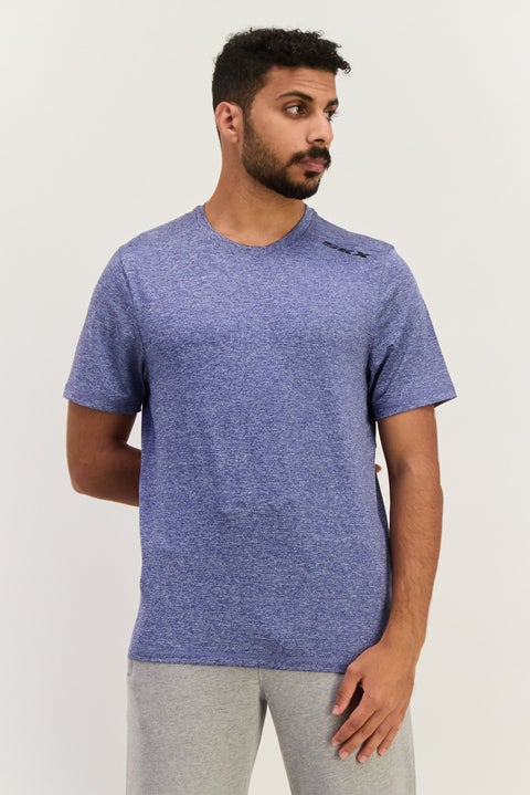 تي شيرت تدريب قصير الأكمام للرجال، أزرق مائل للرمادي