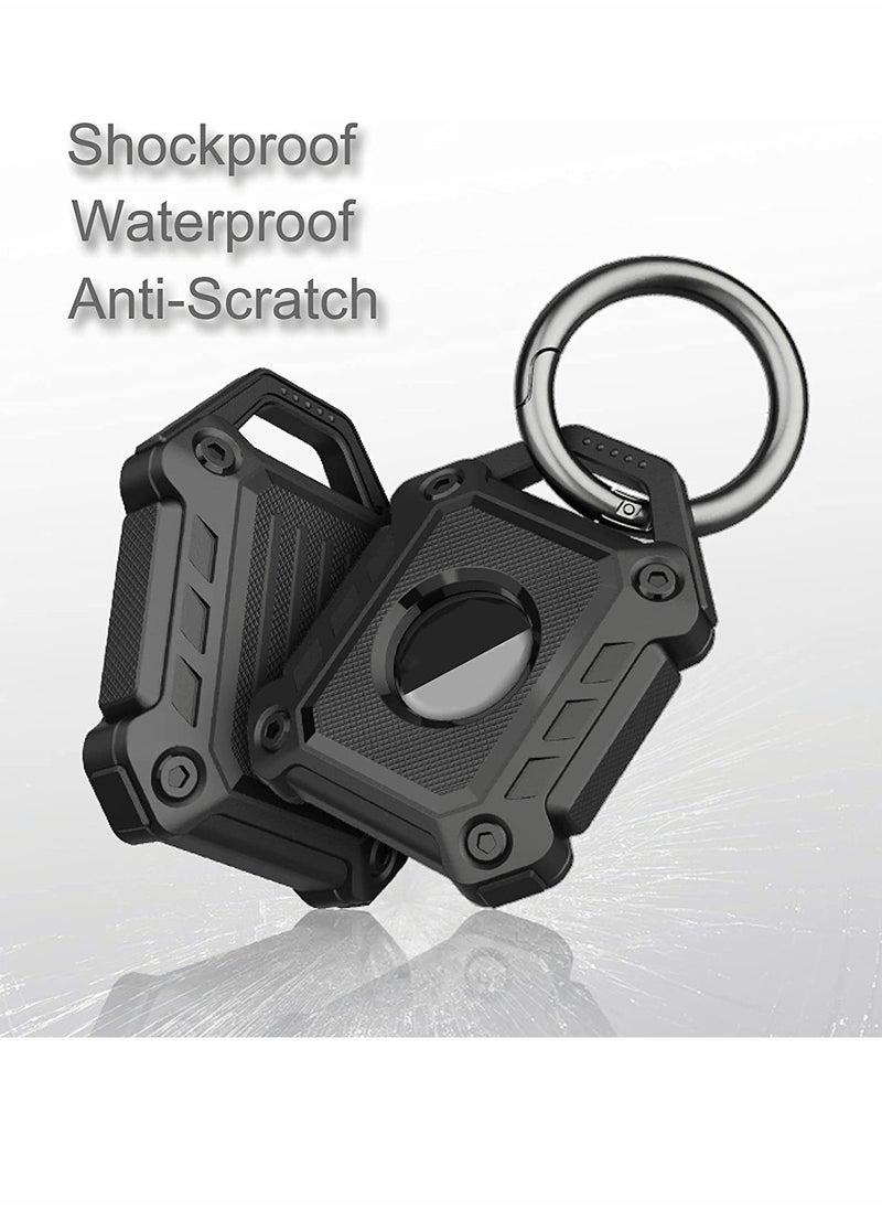 SYOSI - Holder Keychain Compatible Apple Airtag, Heavy Duty Case for Air Tag Tracker Dog Collar Key Ring with Screen Protector (Black 2-Pack) - Image 1