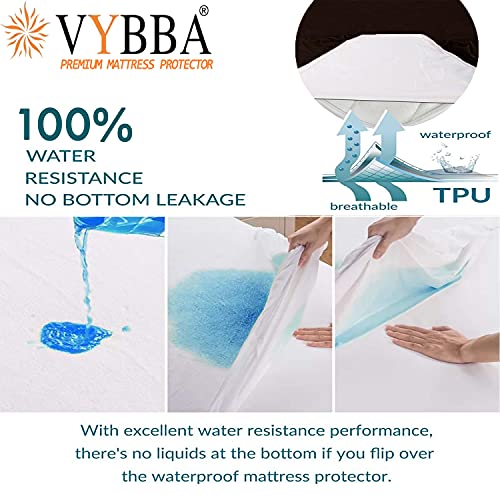 VYBBA 100% Waterproof Terry Cotton Ultra Soft Fitted Queen Size Mattress Protector,Breathable, Hypoallergenic Bed Cover, Mattresses Cover (72X66 inch| 6x5.6 feet_Brown) - Image 5