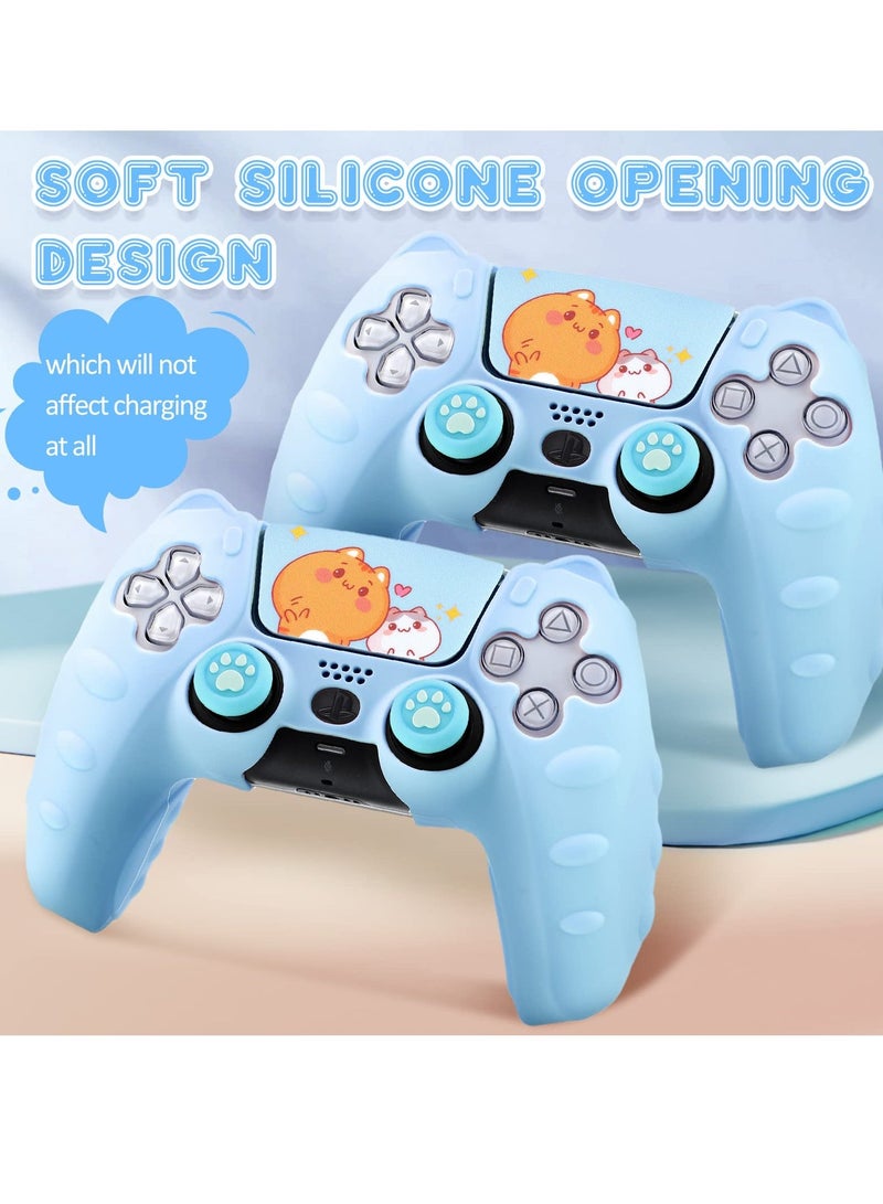 Controller Skin Compatible with PlayStation 5, Cute Cat Controller Silicone Case for PS5, Kawaii Anti Slip Silicone Controller Case with 4 Thumb Grip Caps and 2 Cat Stickers (2 Pcs) - Image 2