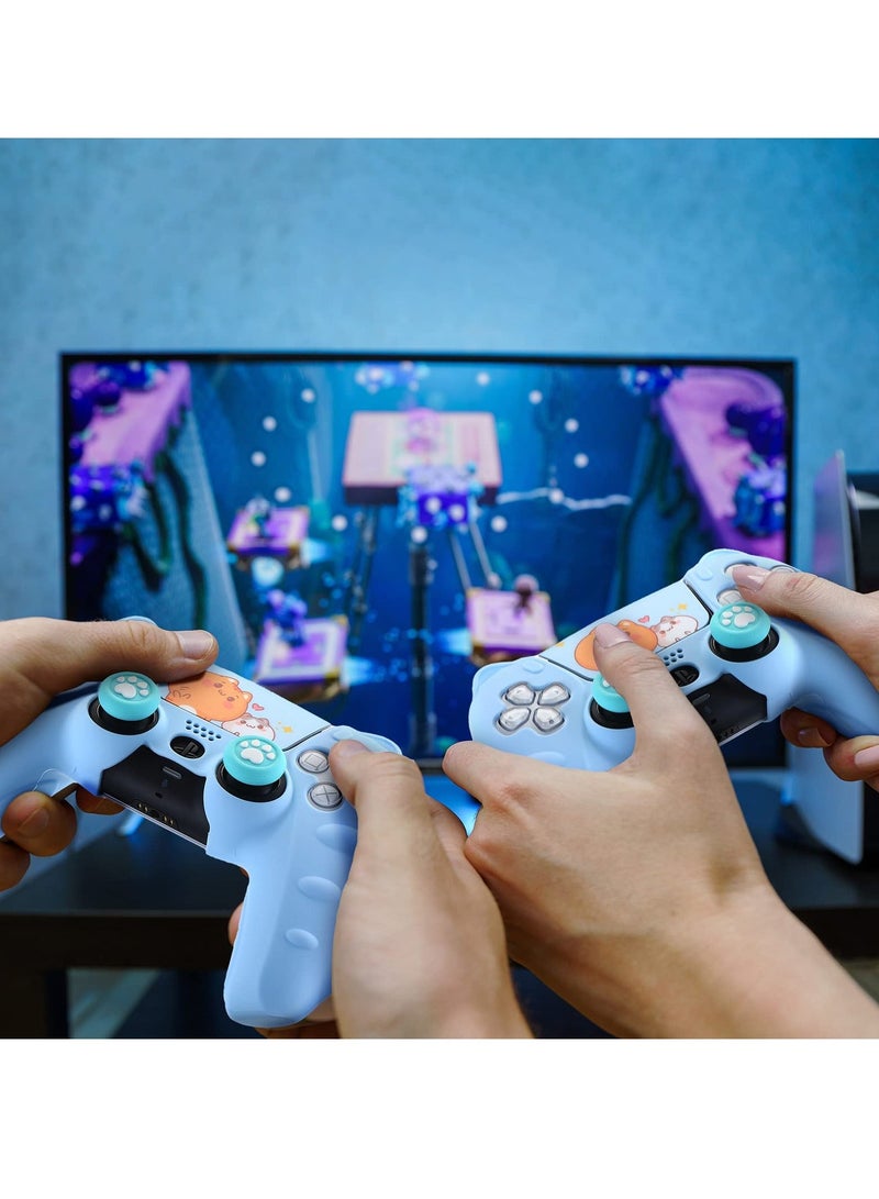 Controller Skin Compatible with PlayStation 5, Cute Cat Controller Silicone Case for PS5, Kawaii Anti Slip Silicone Controller Case with 4 Thumb Grip Caps and 2 Cat Stickers (2 Pcs) - Image 5