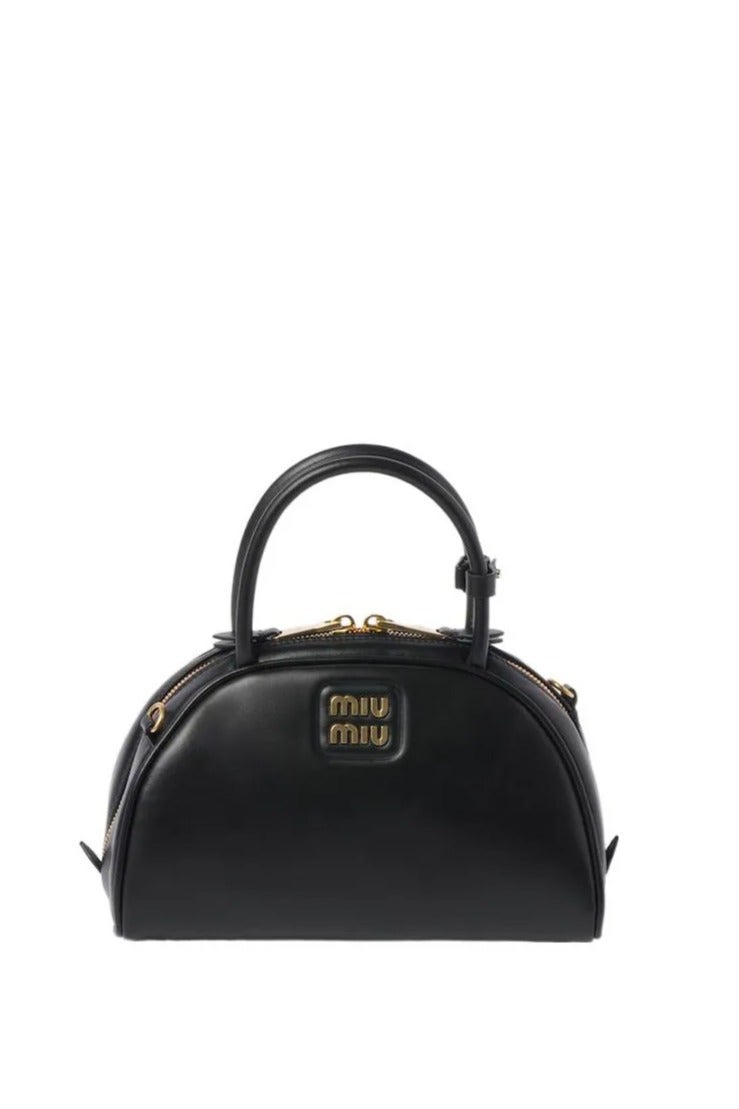 Miu Miu MIU Metal Engraved Logo Leather Top-handle With Detachable Adjustable Crossbody Strap Gold-Tone  - Image 1