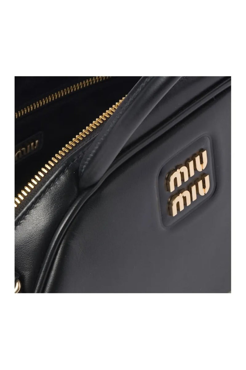 Miu Miu MIU Metal Engraved Logo Leather Top-handle With Detachable Adjustable Crossbody Strap Gold-Tone  - Image 5
