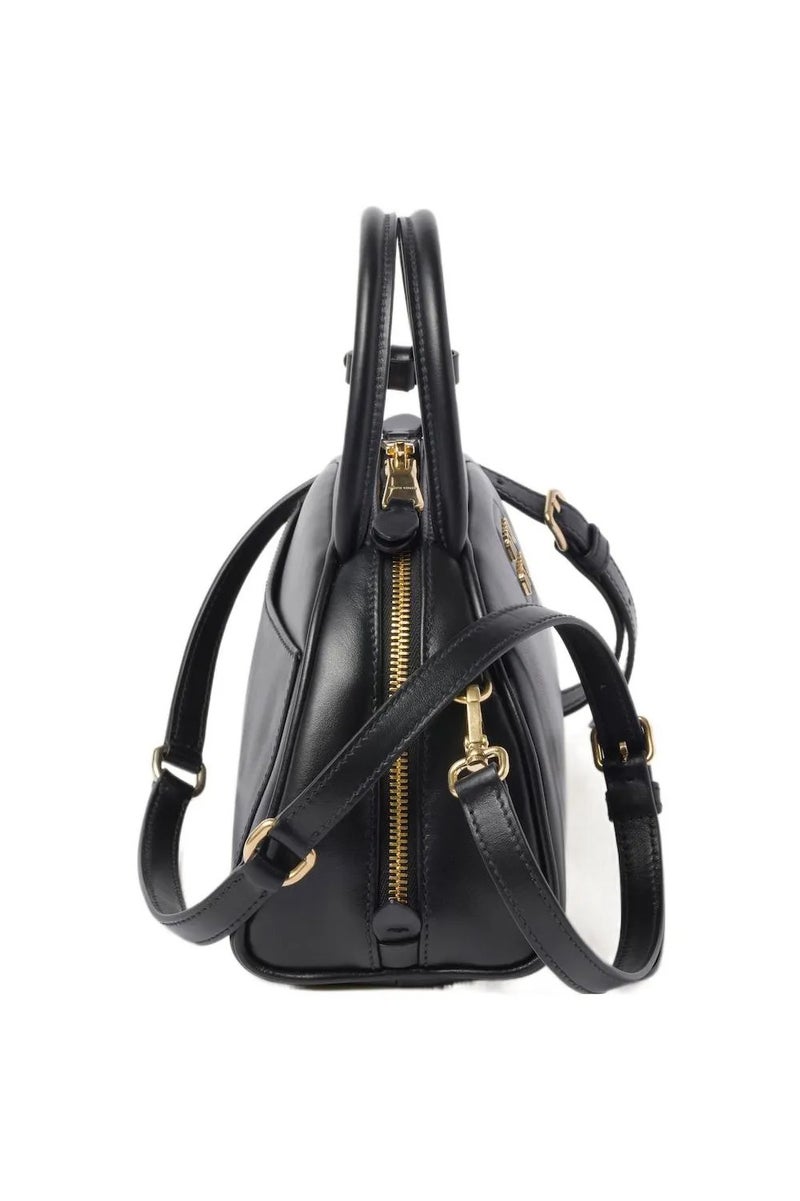 Miu Miu MIU Metal Engraved Logo Leather Top-handle With Detachable Adjustable Crossbody Strap Gold-Tone  - Image 3