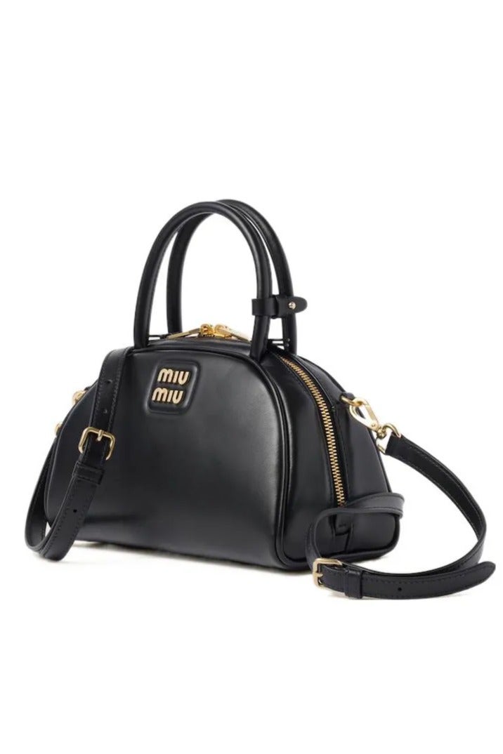 Miu Miu MIU Metal Engraved Logo Leather Top-handle With Detachable Adjustable Crossbody Strap Gold-Tone  - Image 2