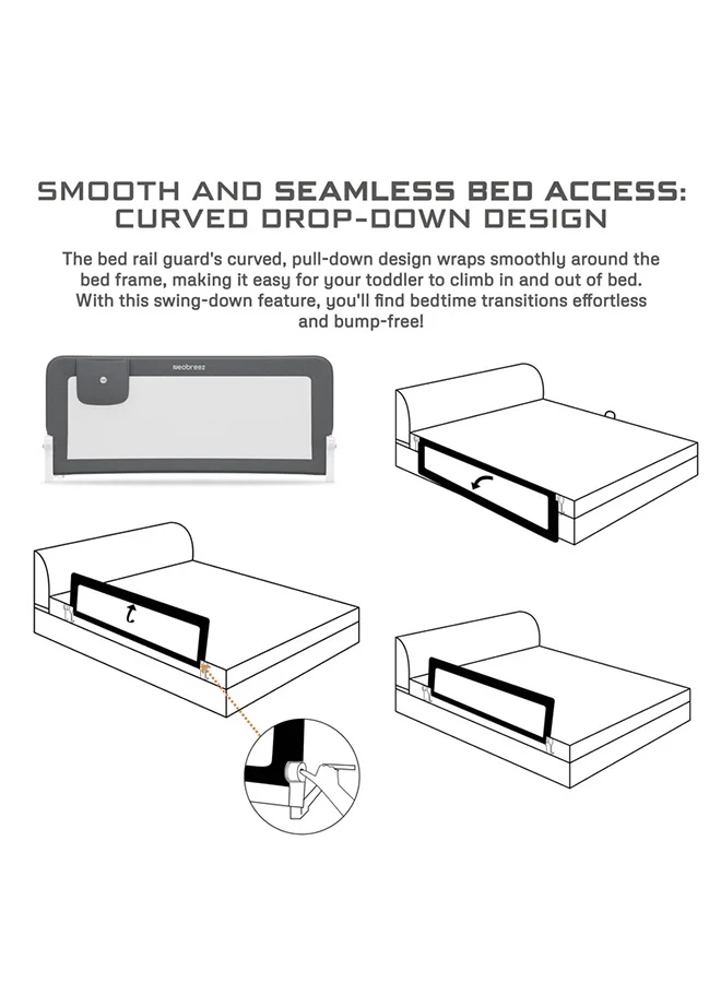 neobreez NEXX Baby Toddler Bed Fall Protection Gate Rail,   Foldable 180°| Adjustable  And  Portable Bed Safety Barrier for Flat Bed Bases Up to King Size Mattress,   150 x 66 cm | Bed Side Bedrail with Pocket