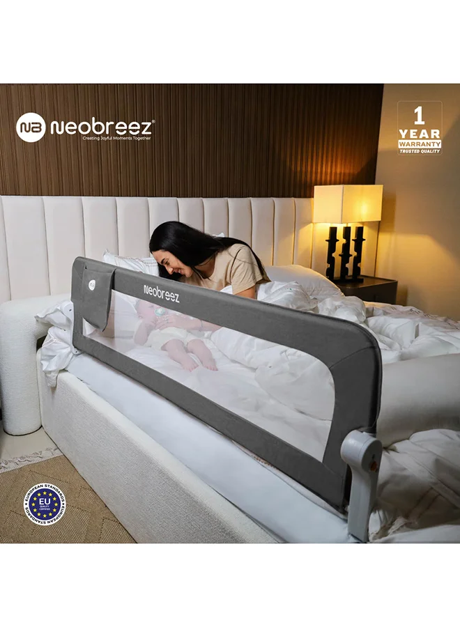 neobreez NEXX Baby Toddler Bed Fall Protection Gate Rail,   Foldable 180°| Adjustable  And  Portable Bed Safety Barrier for Flat Bed Bases Up to King Size Mattress,   150 x 66 cm | Bed Side Bedrail with Pocket