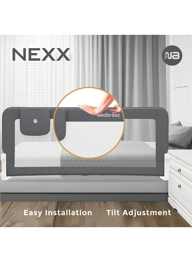 neobreez NEXX Baby Toddler Bed Fall Protection Gate Rail,   Foldable 180°| Adjustable  And  Portable Bed Safety Barrier for Flat Bed Bases Up to King Size Mattress,   150 x 66 cm | Bed Side Bedrail with Pocket