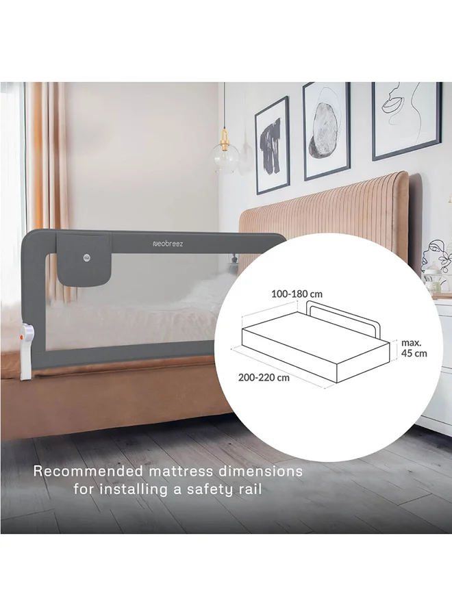 neobreez NEXX Baby Toddler Bed Fall Protection Gate Rail,   Foldable 180°| Adjustable  And  Portable Bed Safety Barrier for Flat Bed Bases Up to King Size Mattress,   150 x 66 cm | Bed Side Bedrail with Pocket