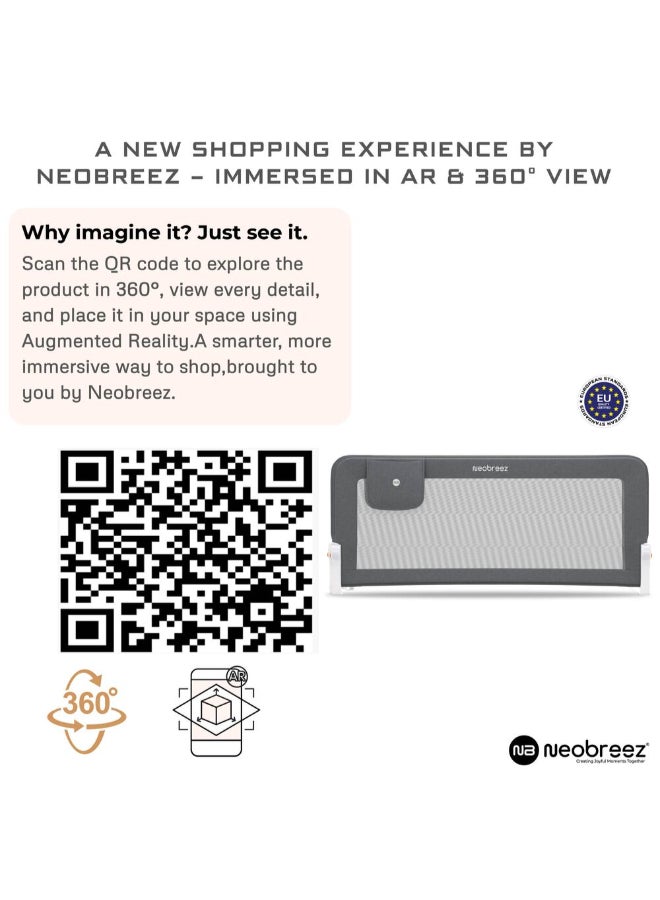 neobreez NEXX Baby Toddler Bed Fall Protection Gate Rail,   Foldable 180°| Adjustable  And  Portable Bed Safety Barrier for Flat Bed Bases Up to King Size Mattress,   150 x 66 cm | Bed Side Bedrail with Pocket - Image 2