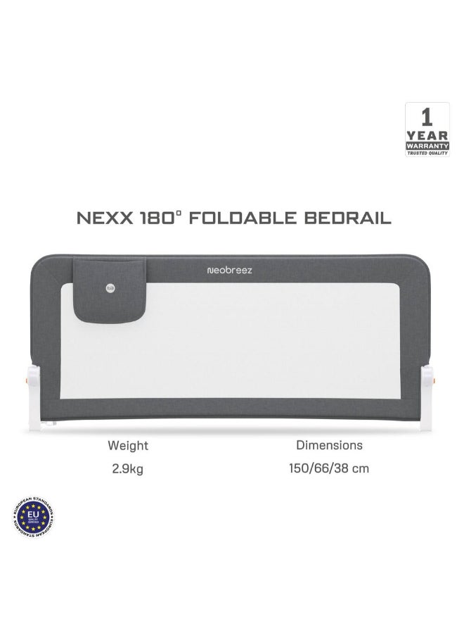 neobreez NEXX Baby Toddler Bed Fall Protection Gate Rail,   Foldable 180°| Adjustable  And  Portable Bed Safety Barrier for Flat Bed Bases Up to King Size Mattress,   150 x 66 cm | Bed Side Bedrail with Pocket - Image 4