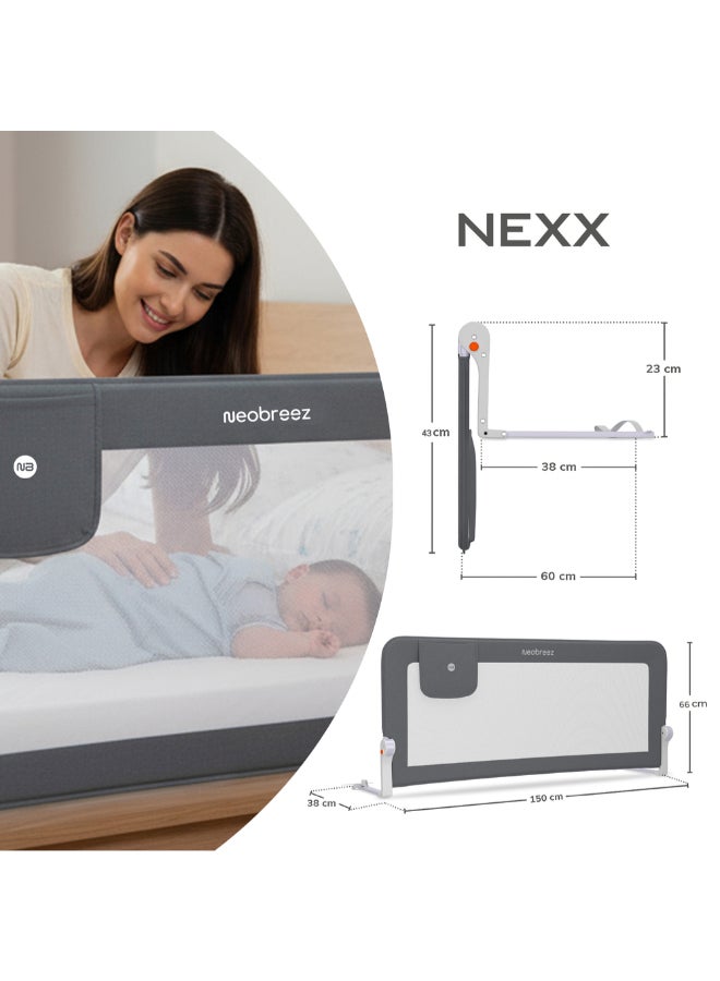 neobreez NEXX Baby Toddler Bed Fall Protection Gate Rail,   Foldable 180°| Adjustable  And  Portable Bed Safety Barrier for Flat Bed Bases Up to King Size Mattress,   150 x 66 cm | Bed Side Bedrail with Pocket - Image 3