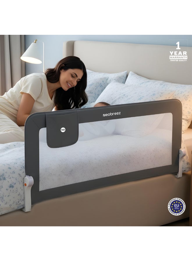 neobreez NEXX Baby Toddler Bed Fall Protection Gate Rail,   Foldable 180°| Adjustable  And  Portable Bed Safety Barrier for Flat Bed Bases Up to King Size Mattress,   150 x 66 cm | Bed Side Bedrail with Pocket - Image 5