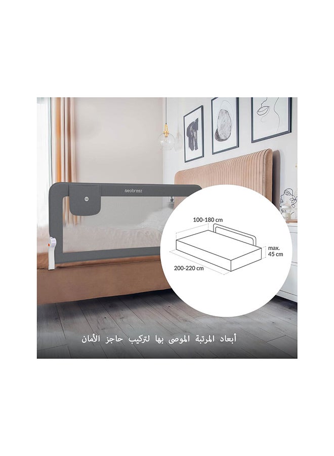 نيوبريز حاجز حماية من السقوط لسرير الأطفال والرضع، قابل للطي  درجة، قابل للتعديل ومحمول، حاجز أمان للأسرة المسطحة حتى حجم كينج،  ×  سم، حاجز جانبي للسرير مع جيب - Image 3