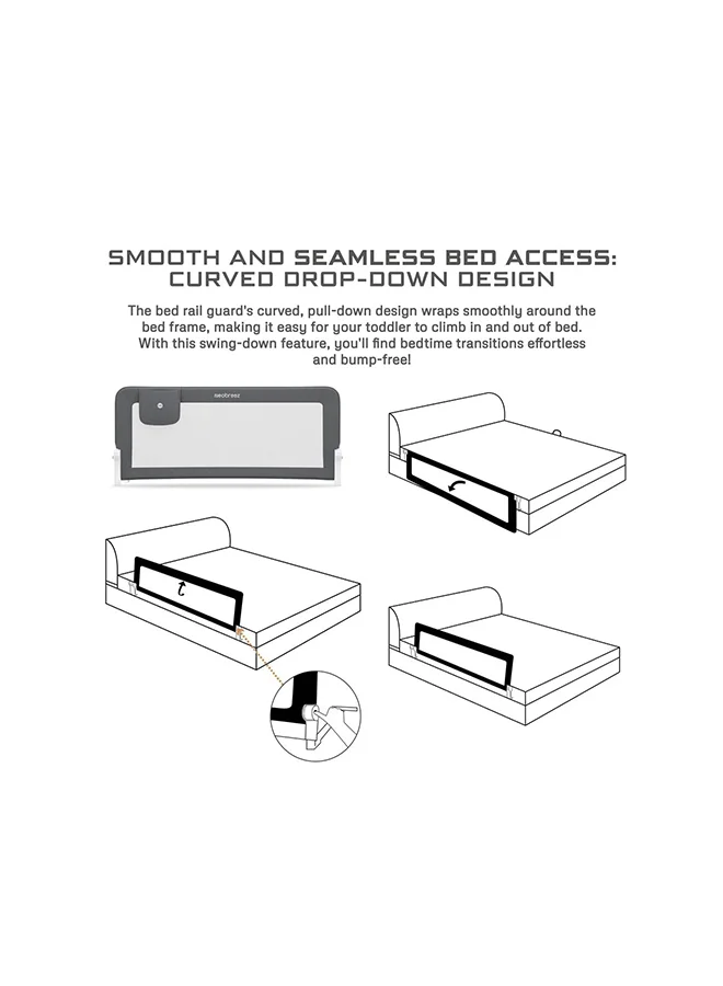 neobreez NEXX Baby Toddler Bed Fall Protection Gate Rail,   Foldable 180°| Adjustable  And  Portable Bed Safety Barrier for Flat Bed Bases Up to King Size Mattress,   150 x 66 cm | Bed Side Bedrail with Pocket