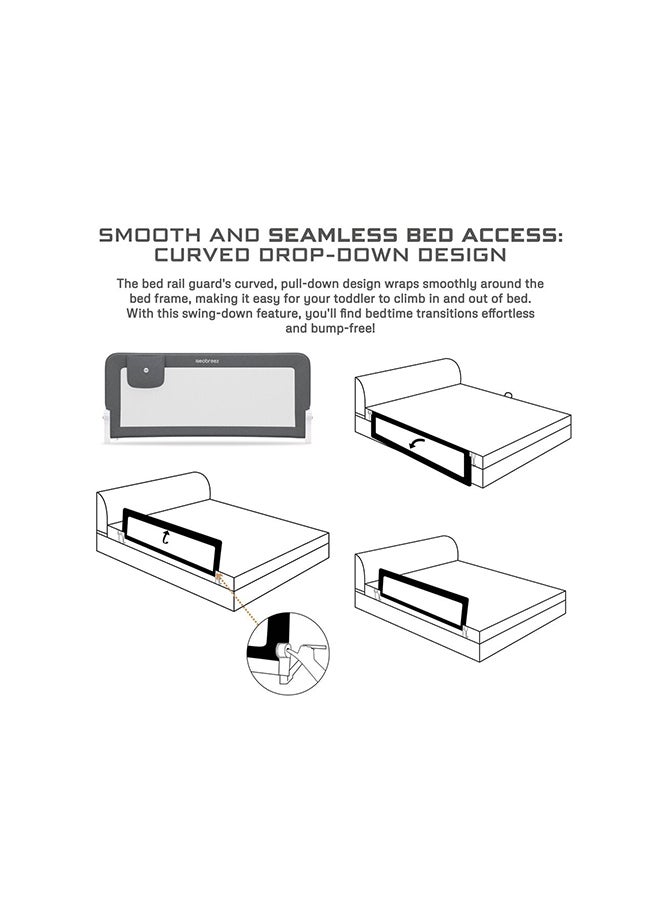 نيوبريز حاجز حماية من السقوط لسرير الأطفال والرضع، قابل للطي  درجة، قابل للتعديل ومحمول، حاجز أمان للأسرة المسطحة حتى حجم كينج،  ×  سم، حاجز جانبي للسرير مع جيب - Image 2
