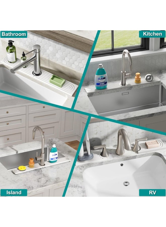 Stone Faucet Mat for  Quick Dry Diatomite Sink Splash Guard, Prevents Moisture Buildup & Water Stains, Water Absorbing Stone Tray for Bathroom Countertop (White, 15.75" x 4") - Image 5