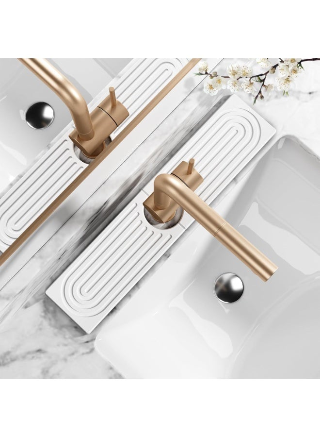 Stone Faucet Mat for  Quick Dry Diatomite Sink Splash Guard, Prevents Moisture Buildup & Water Stains, Water Absorbing Stone Tray for Bathroom Countertop (White, 15.75" x 4") - Image 1