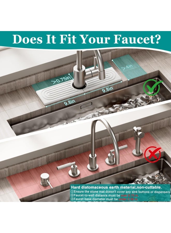 Stone Faucet Mat for  Quick Dry Diatomite Sink Splash Guard, Prevents Moisture Buildup & Water Stains, Water Absorbing Stone Tray for Bathroom Countertop (White, 15.75" x 4") - Image 3